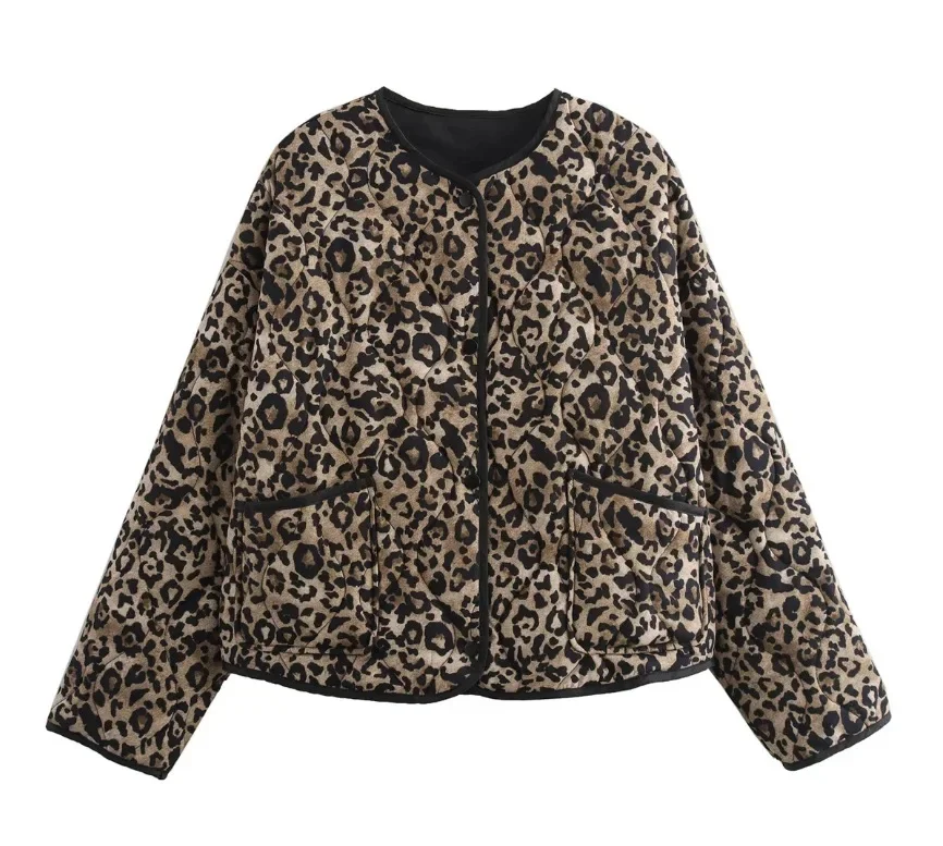 

2025 Fashion Spring Autumn Women's Vintage O-neck Print Padded Bomber Coats Female Elegant Thin Light Parkas Jackets women
