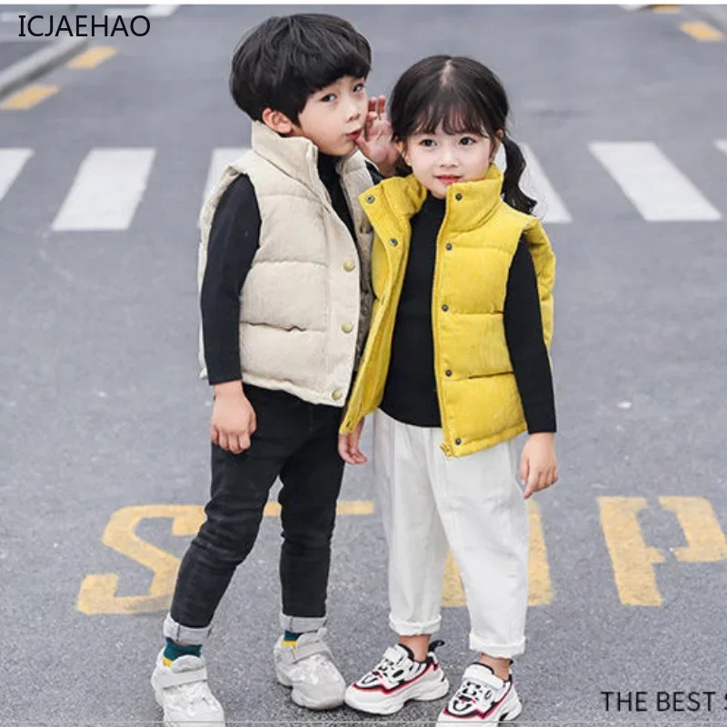 

2025 Boys Toddler Children Corduroy Thickened Vest Girl Warm Undershirt Cute Casual Fashion Outerwear Winter Spring Kid Clothes