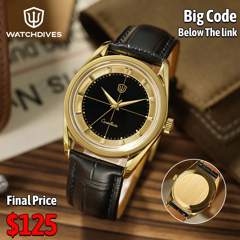 Image of Watchdives WD1954 Herrenuhren, Tiger Eye Stone Zifferblatt, VH31 Sweep Quarzuhr, Ar Sapphire Lumes BGW9, 100 m wasserdicht, Luxusuhren