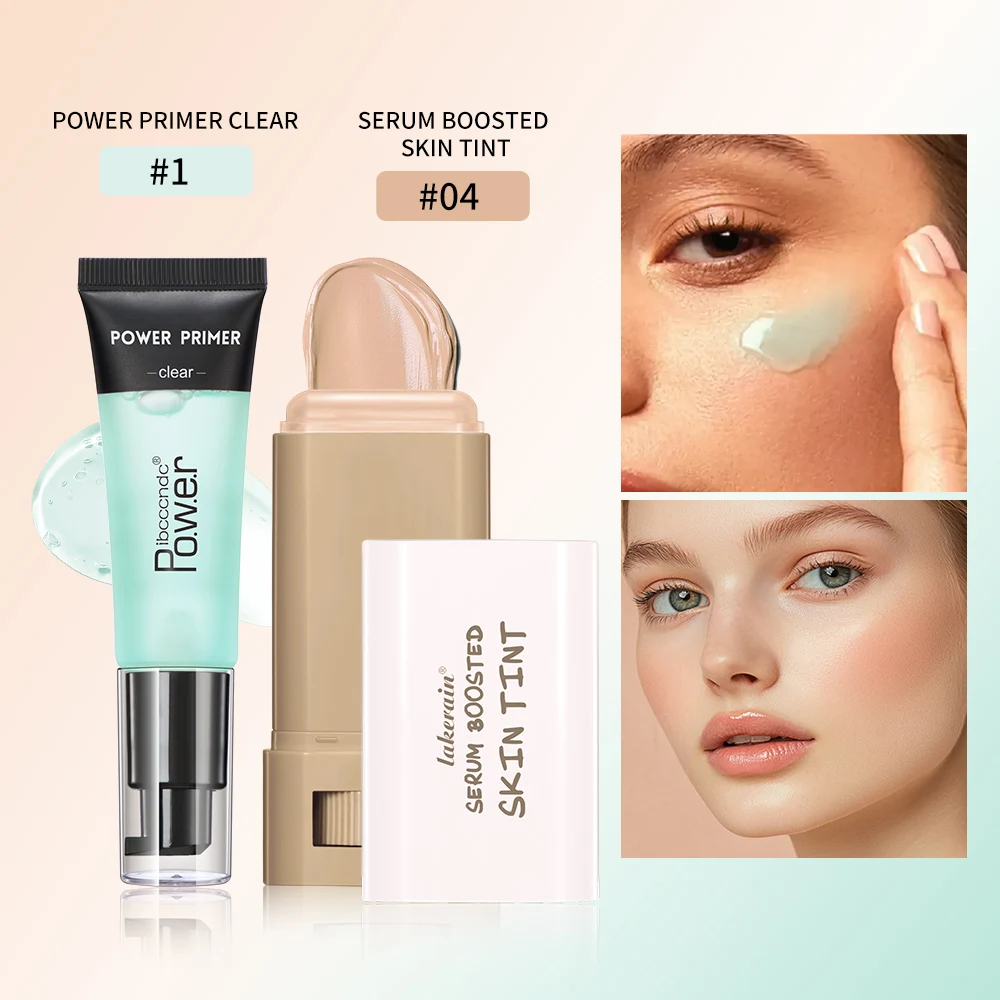 2Pcs Foundation Tint Stick And Primer Makeup Kit Long Lasting Oil Control Matte Even Skin Tone Full Coverage Cosmetics Set