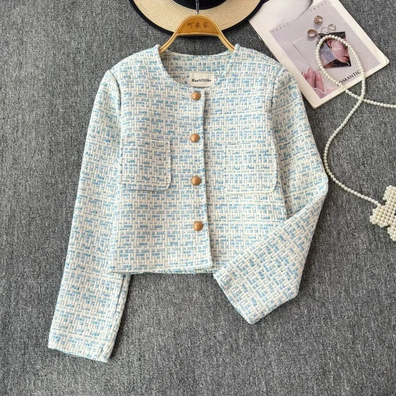 

O Neck Long Sleeve High Grade Tailored Coat Single-breasted Small Fragrance Chaquetas Y2k Autumn Winter Age Reducing Jacket