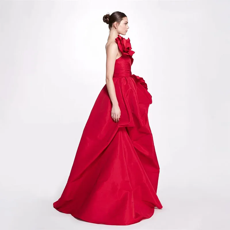 Customize Fashion Red Women Formal Evening Dresses Long Bridal Wedding Prom Gowns for Birthday One Shoulder Party Dresses 2024