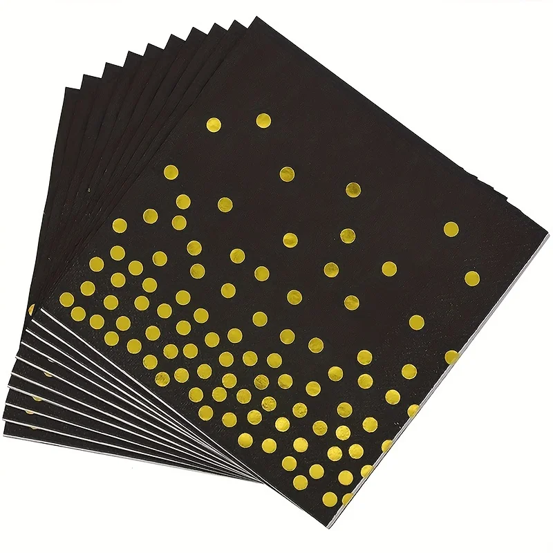 20/40/80 Packungen Weiße und Schwarze Papier-Cocktailservietten mit Goldfolie-Polka-Dots, Partyzubehör für Tischdekoration – Detail 14
