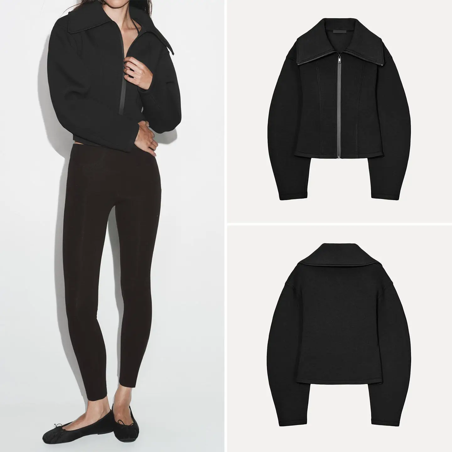 

Spring 2026 Women's Zipper Long Sleeve Collared Slim Fit Outerwear Commute Style Fashionable Casual Daily Wear ZADATA