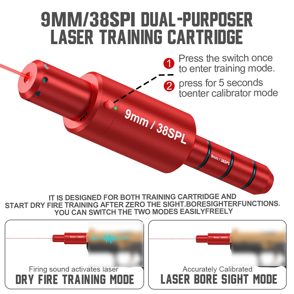 9MM/38SPL Dual-Purpose Magnetische Sauglaser Training Bullet Red Dot Trockenpulver Laser Training Munition für Waffenübungen