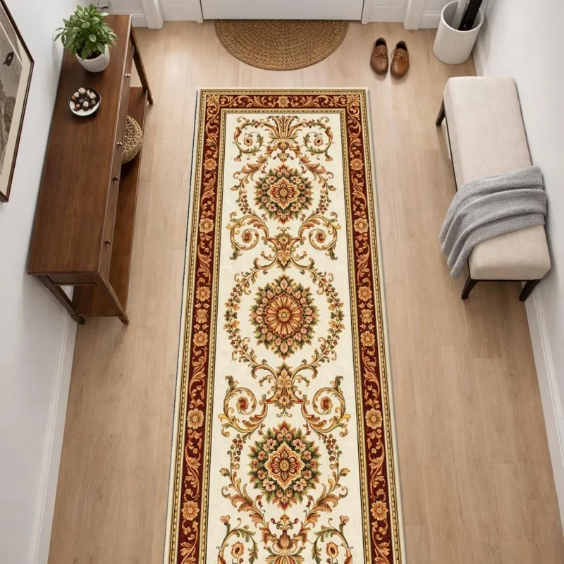 Alfombra de Fieltro Vintage con Diseño de Sol, Luna y Estrellas, Borde Morado, Antideslizante, Estilo Gótico, para Entrada o Pasillo
