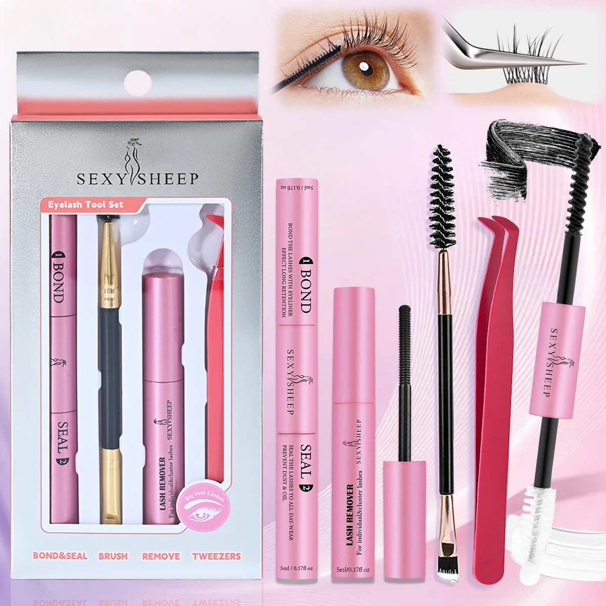 Wimpernkleber Lash Bond and Seal 2 in 1 für Wimpernbüschel/Streifenwimpern, super starker Halt, Make-up-Tools, anfängerfreundlich – Detail 1