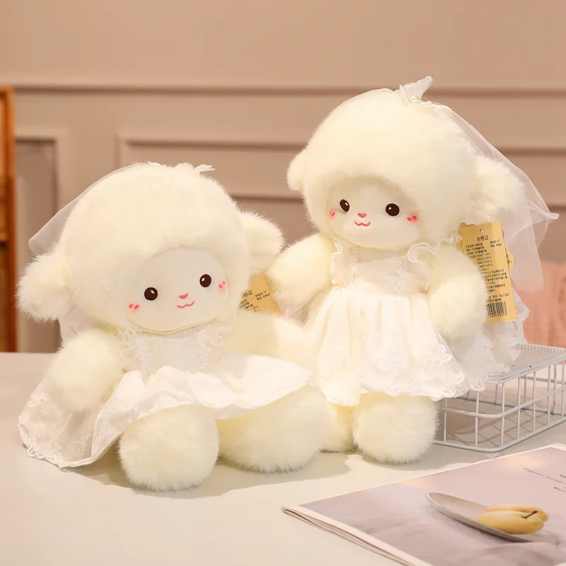 35-55 cm Bellissimo abito da sposa Pecora bianca Giocattoli di peluche Simpatico agnello Bambole di pezza Giocattoli morbidi di alta qualità per la decorazione della festa nuziale