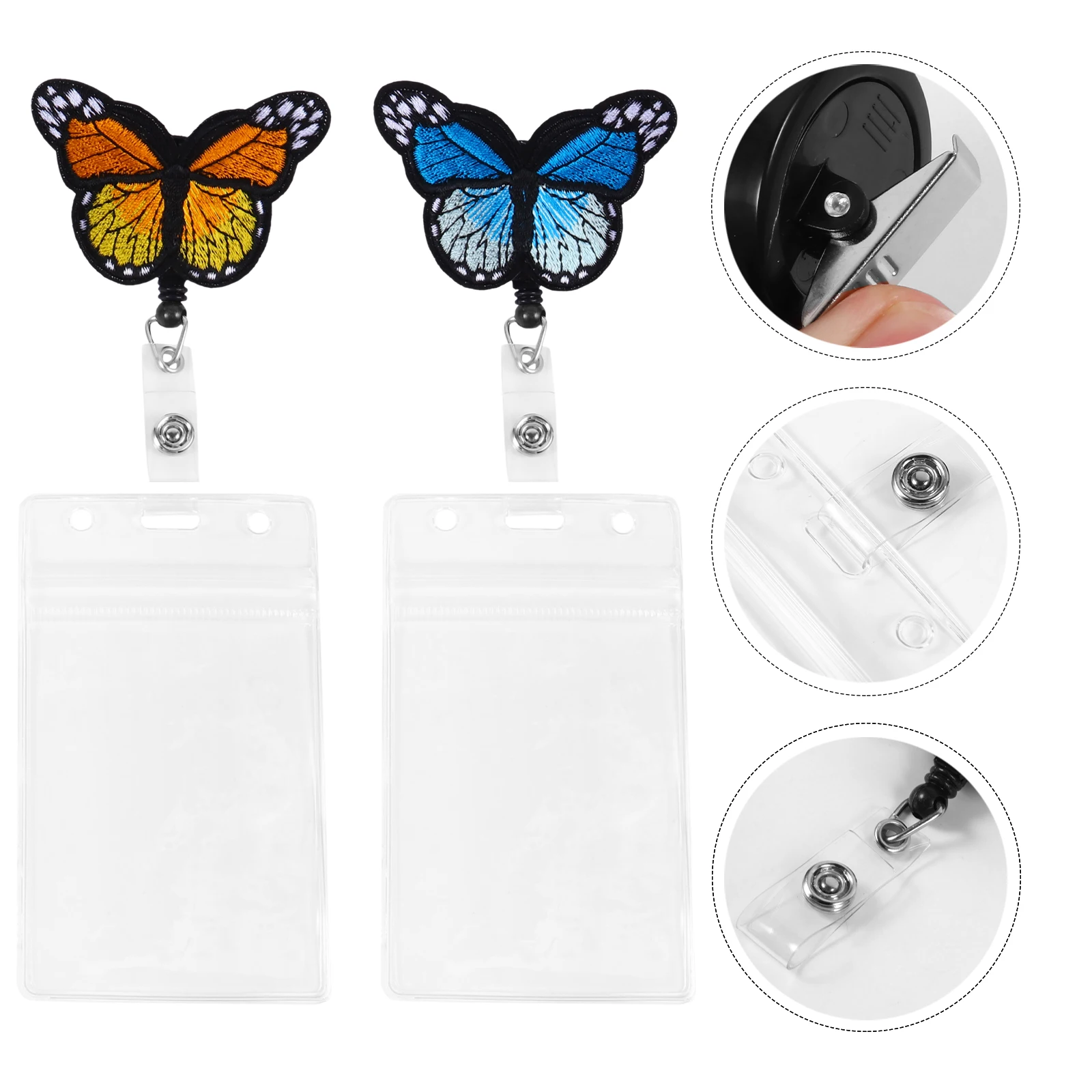 Porte-Badge rétractable, 2 ensembles, papillon coloré, déduction d'identification, Mini bobine d'étiquette pour étudiant