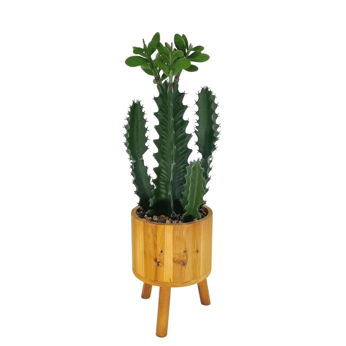 50/70/100cm Artificial Cactus Plants Large Succulent Cactus Creative Wooden Barrel Potted For Home Decor Office Garden Store