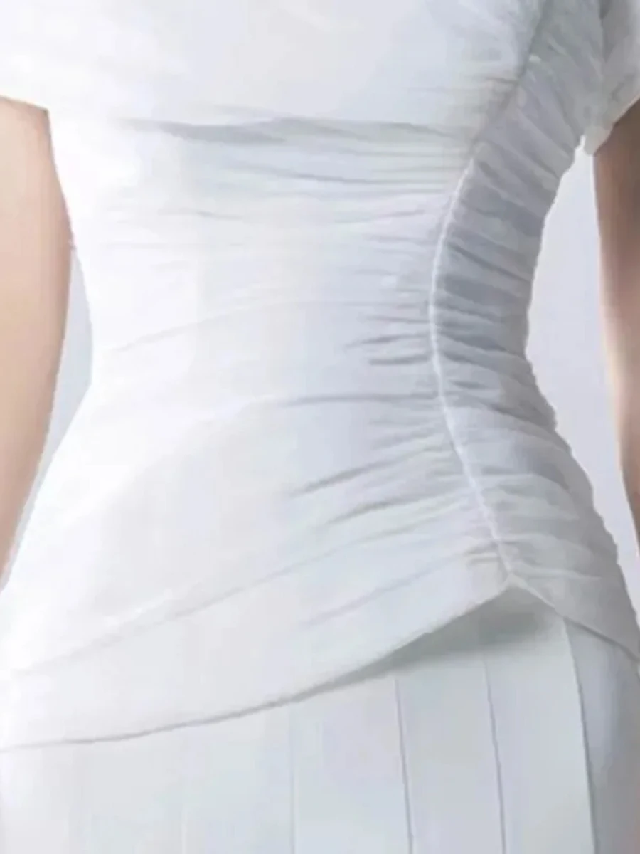 VGH Temperament Solid Two Piece Sets For Women Diagonal Collar Single Shoulder Sleeve Top High Waist Pants Chic Sets Female New