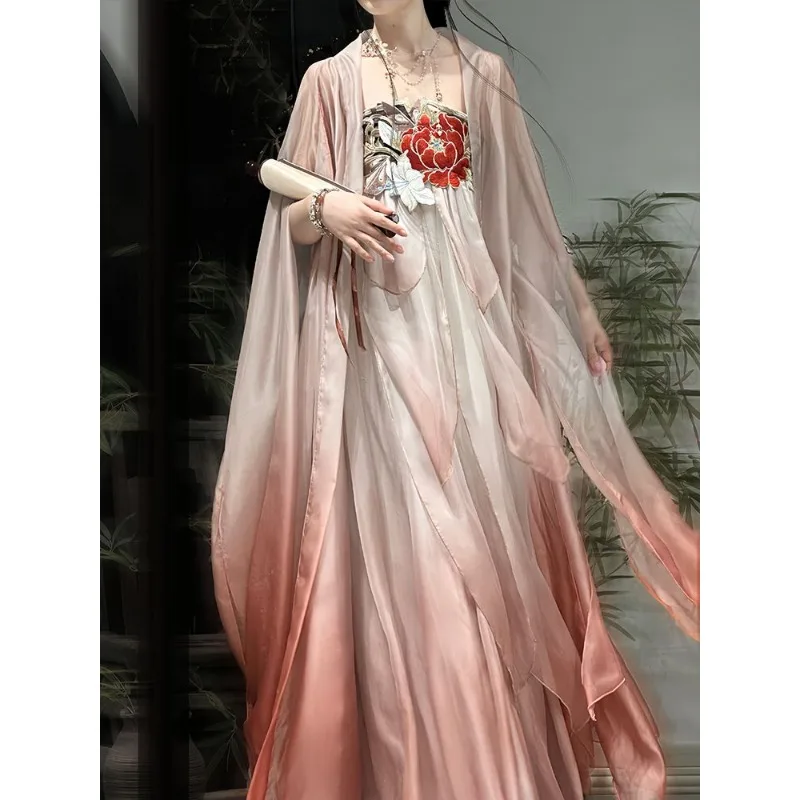 

YiWuShi Tang Dynasty Summer Broken Sleeve Shirt Chest-length Fairy Embroidery Vestidos De Festa Ancient Aisian Costumes Hanfu