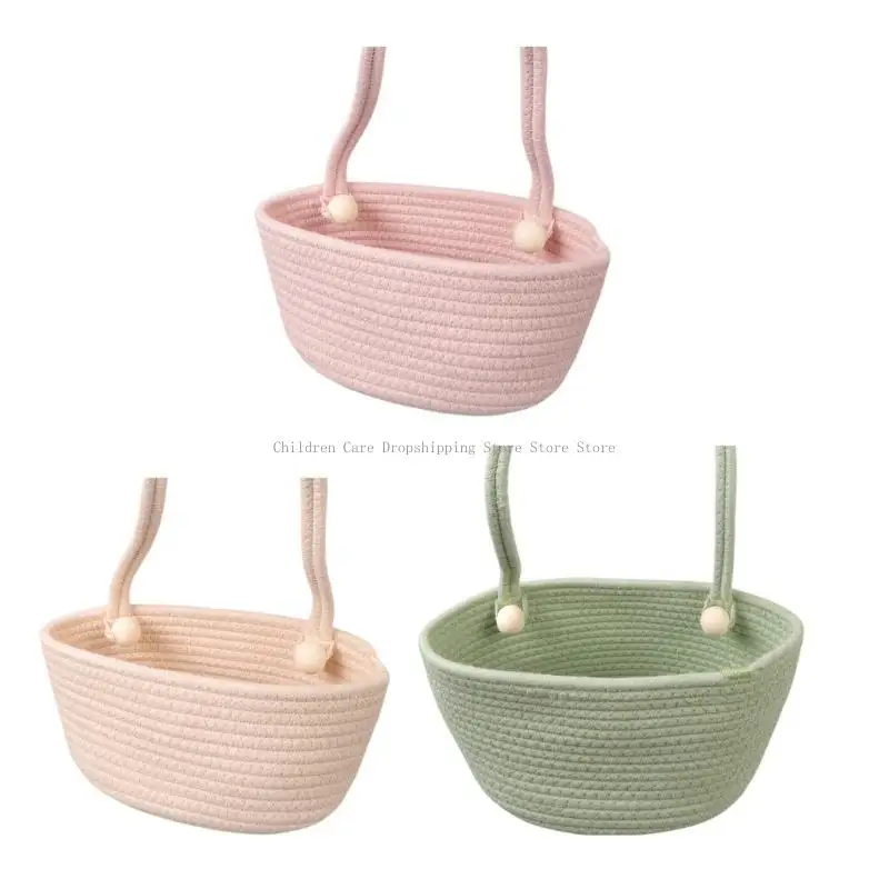 

Nursery Hanging Storage Basket Cotton Rope Baby Bed Spacious Design