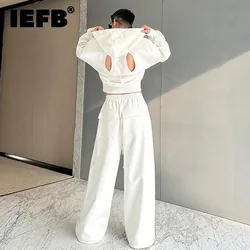 IEFB Niche Design Male Two-piece Set Back Hollow Out Splicing Zipper Sweatshirt Elastic Waist Wide Leg Sweatpants Autumn 9C5068