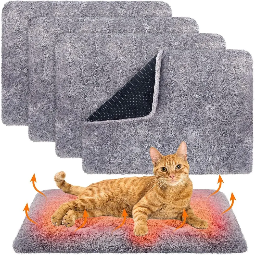 

4 Pack Self Warming Cat Bed Pad Self Heating Extra Thermal Cat and Dog Bed Mat 14 x 19.5 Inches Reflects Body Washable Pet Heati