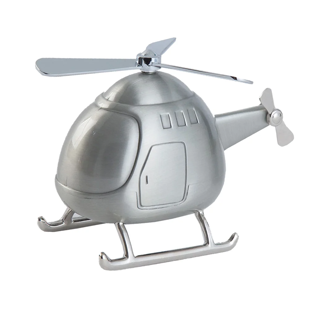 Helicopter Coin Bank Mini Piggy Bank Coin Saving Money Box Home Office Desktop Ornament Helicopter Craft for Kids (Silver)