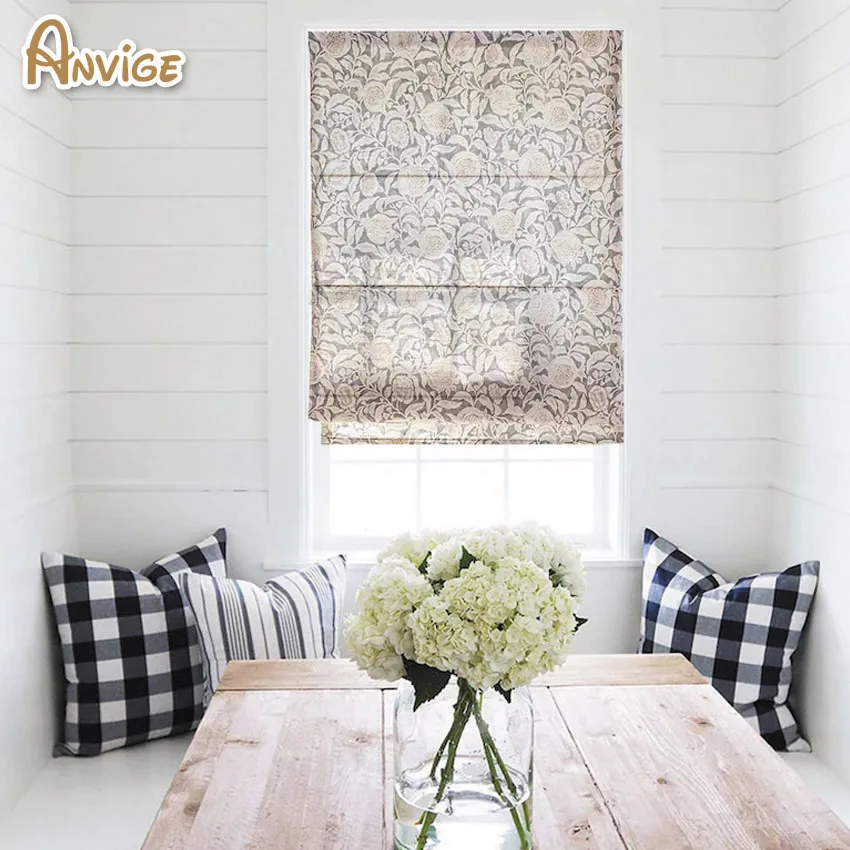 

American Pastoral Flowers Printed Flat Roman Shades Customized Roman Blinds With Installation