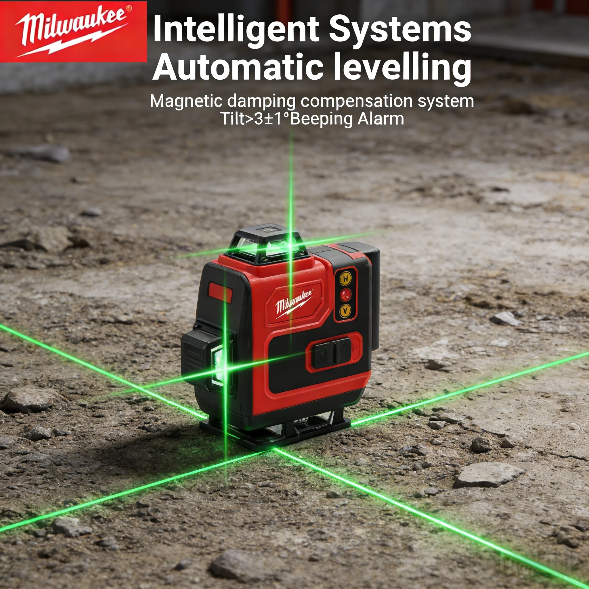 

360° Full Angle 6 Lines 4D Laser Level, Green Beam High Precision Self-Leveling, Portable Tool with Milwaukee M18 Battery