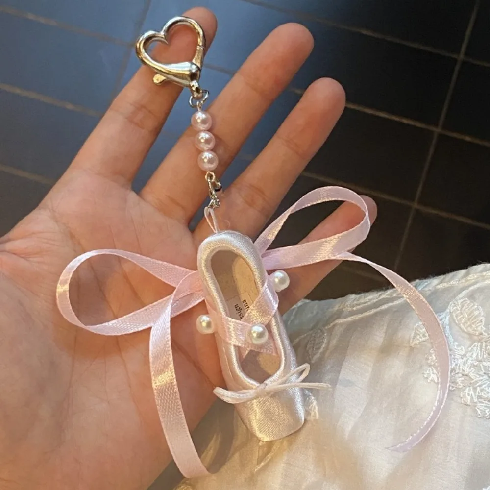 Zapatilla de Ballet elegante, correas para teléfono móvil, zapato de Ballet creativo con cuentas rosas, correa para teléfono móvil, cordón colgante, llavero