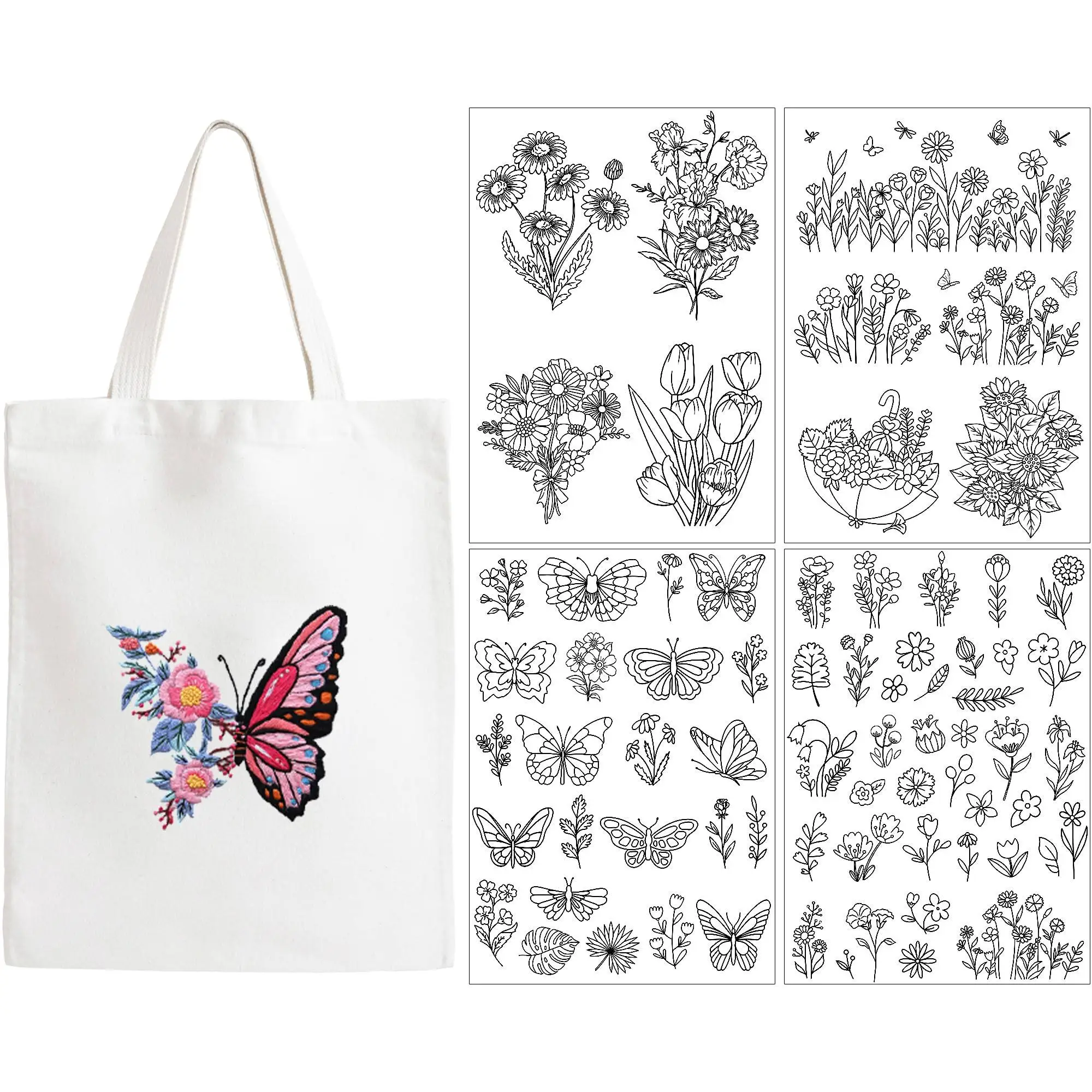 4-Blatt-Schmetterlings- und Blumenstickerei-Stabilisator – wasserlösliches selbstklebendes Papier für selbstgemachte Kleidung und Geschenke