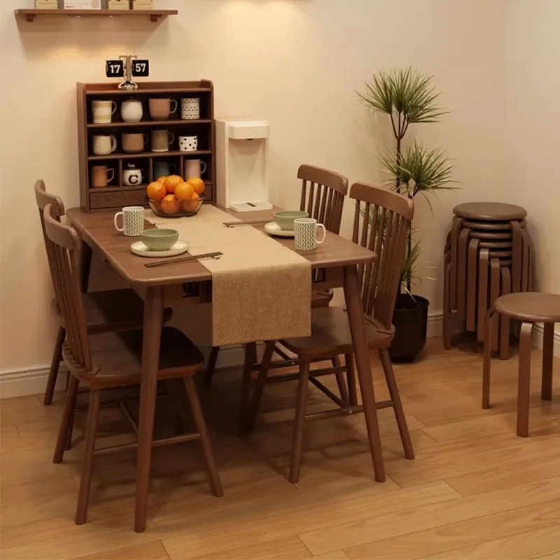 

All solid wood dining table Small apartment household walnut large board rectangular dining table Living room simple one table