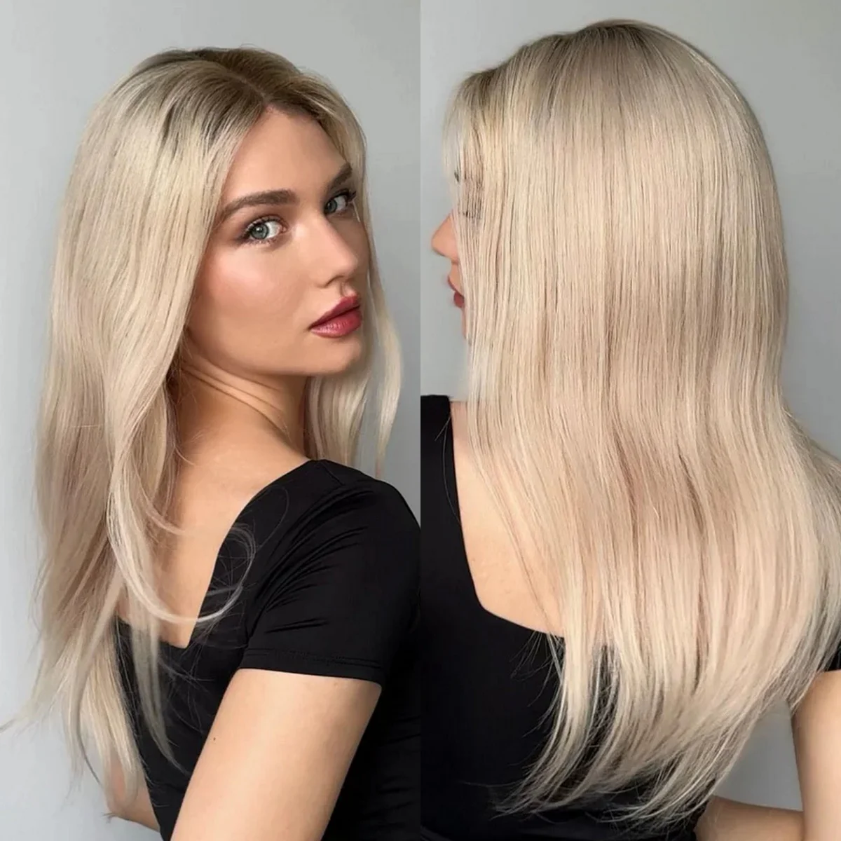 

24“ Ombre Creamy Blonde Shadow Roots Long Synthetic Lace Frontal Wigs Slightly Wave Original Factory Cheap Wigs On Clearance