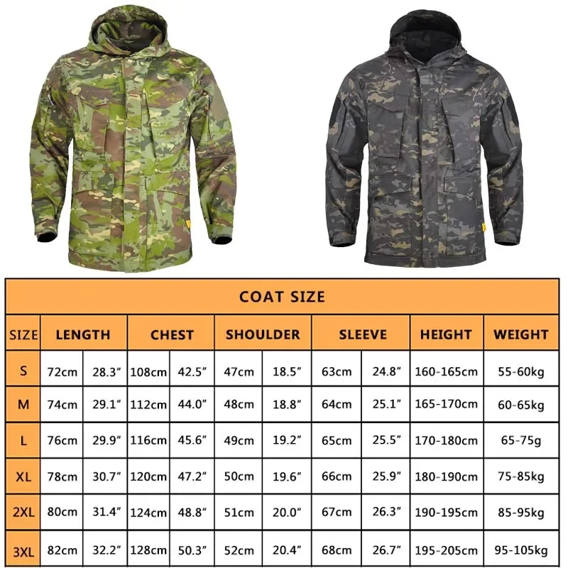 HAN WILD M65 Tactical Jacket Hiking Camping Jackets Safari Hoodie Sports Coat Men Multi-pocket Waterproof Windbreaker