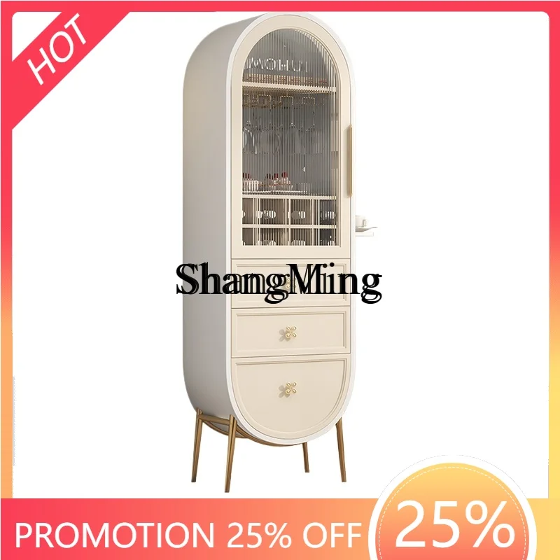 

ZYY Household High Value Cream Wind Single Door Changhong Glass Cabinet Multifunctional Edge Cabinet Display Cabinet