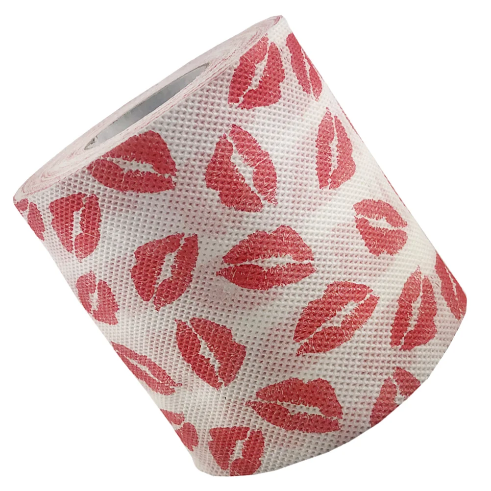 

Roll Paper Red Lipstick Printed Toilet Tissue Virgin Wood Pulp Food Grade Green Ink Home