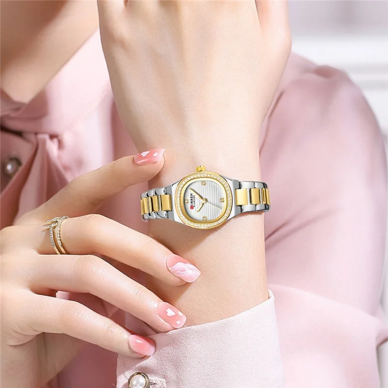 CURREN 9101 Women's Quartz Watches Luminous Small Square Dial Fashion Wristwatch Waterproof Stainless Steel Casual Ladies Watch