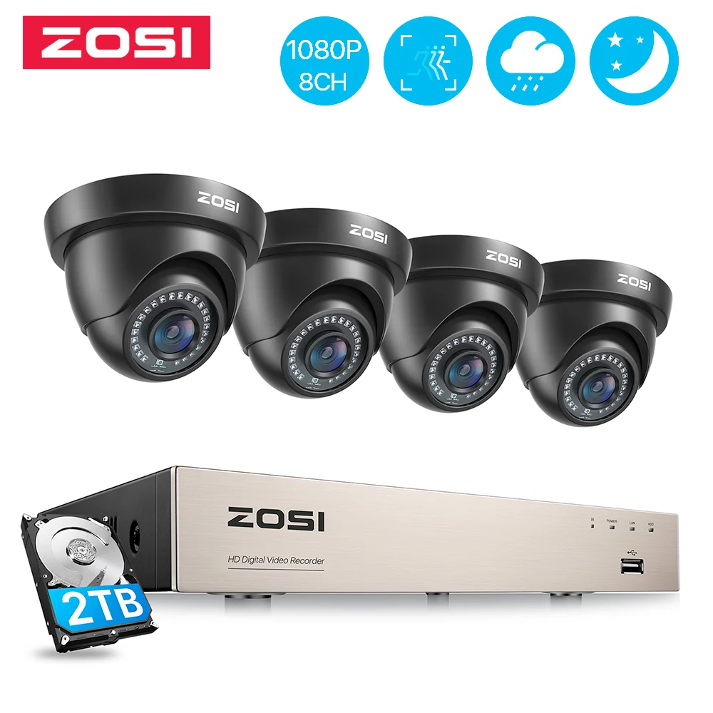 ZOSI 8CH System kamer bezpieczeństwa H.265 + 5MP Lite HD-TVI rejestrator wideo DVR 4x1080P wewnętrzne zewnętrzne przewodowe kamery monitorujące CCTV