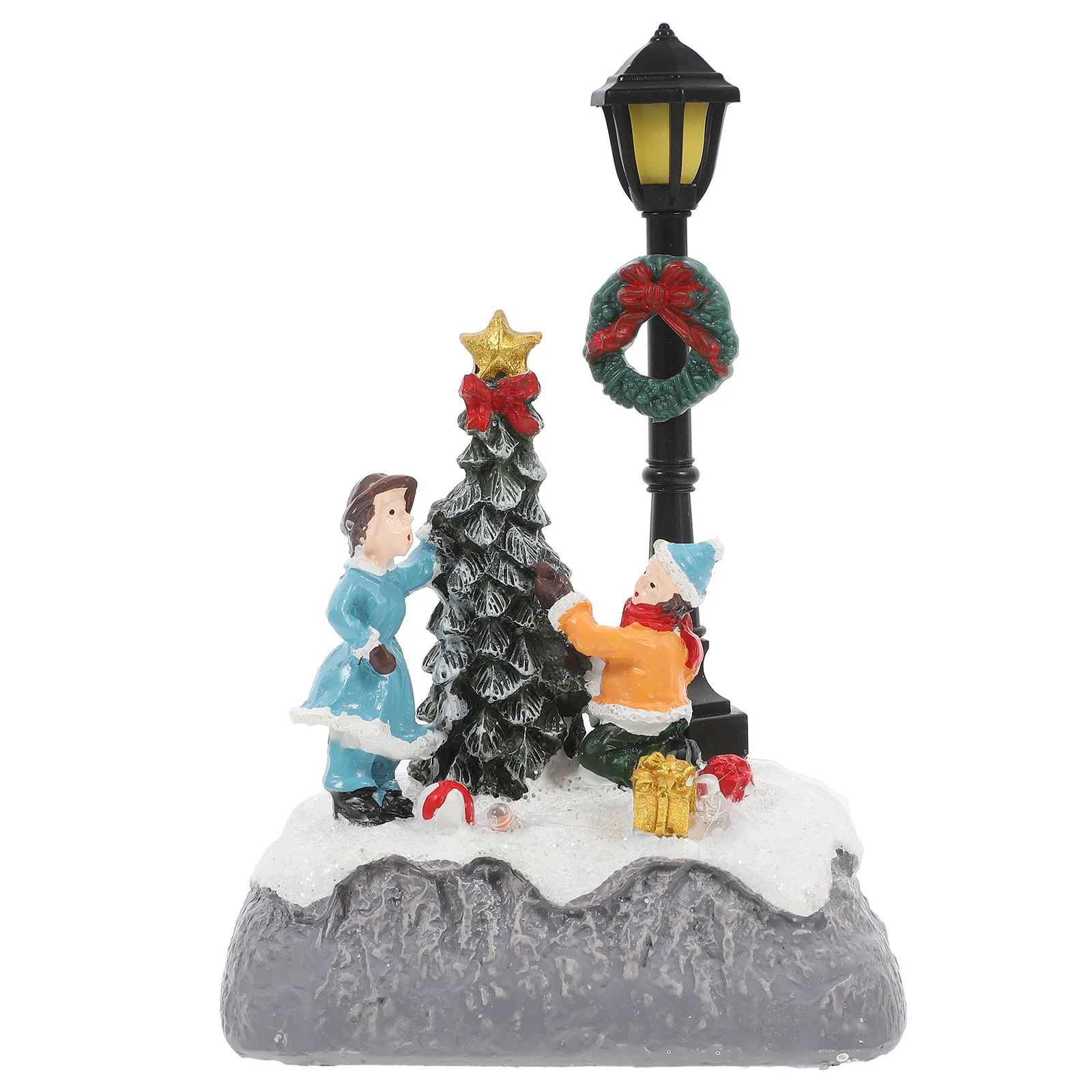 

1pc Resin Miniature Ornament Christmas Micro Landscape Decor Led Streetlamp Luminous Design For Mini Garden