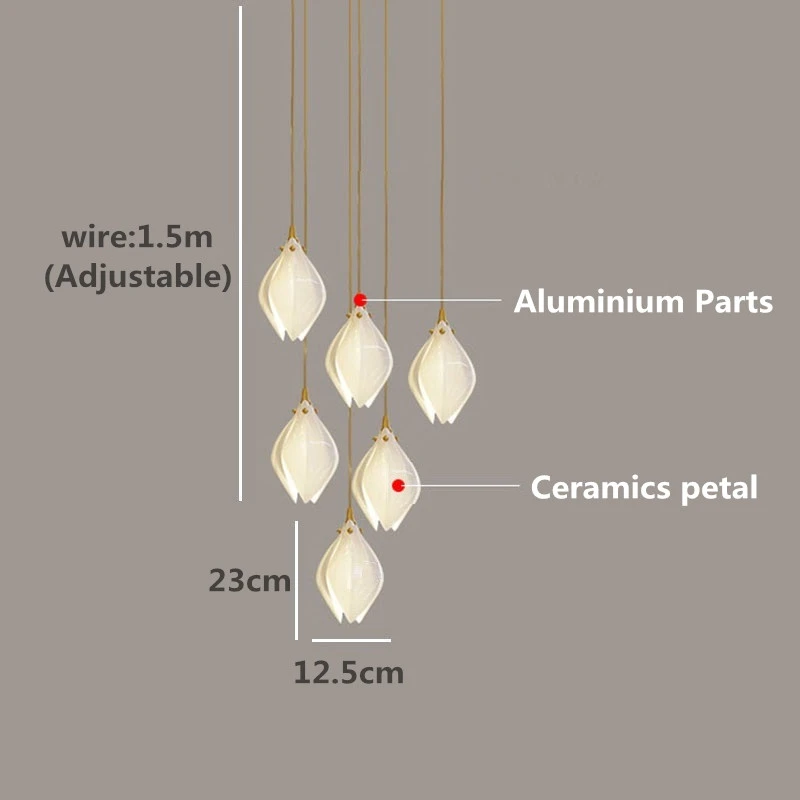 Cerâmica Petal Hanging Chandelier, Lâmpada pingente para o Hotel Lobby Loft Escadas e Restaurante, Sala e Quarto, Cabeceira, 2024