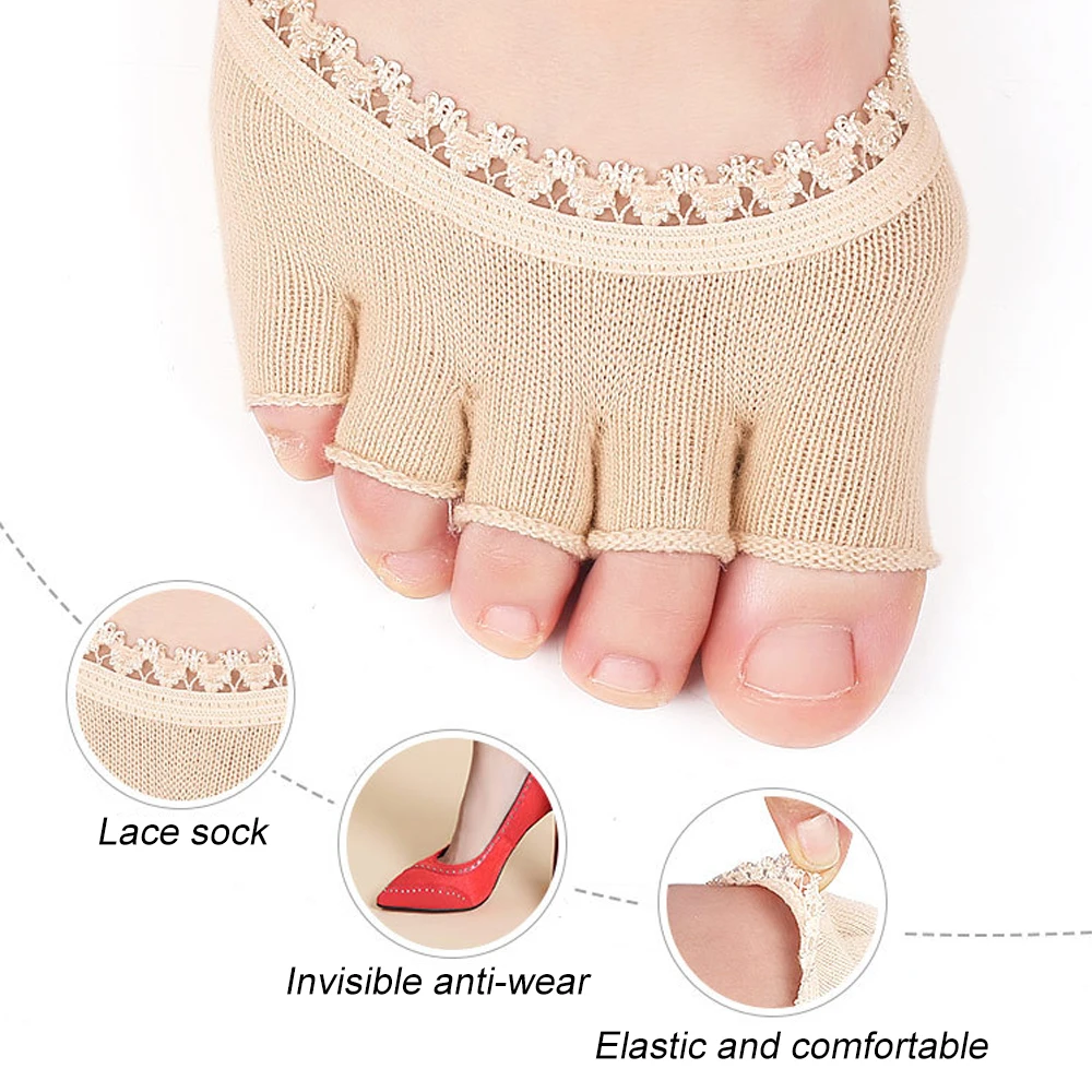 1 Pair Half Palm Breathable Non-Slip Sweat Absorbing Toe Separator Elasticity Five Finger Socks Pads Bunion Foot Care Insoles