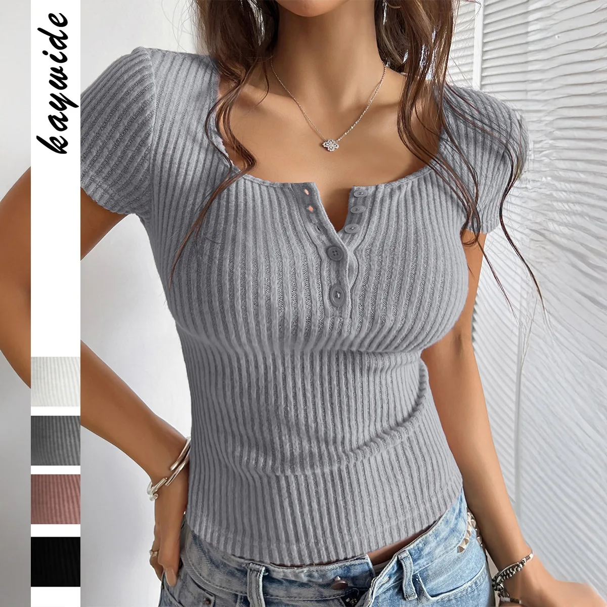 

Сексуальная облегающая футболка с короткими рукавами в стиле Y2K, женская G 2022, весна и лето, Amazon, независимая станция внешней торговли