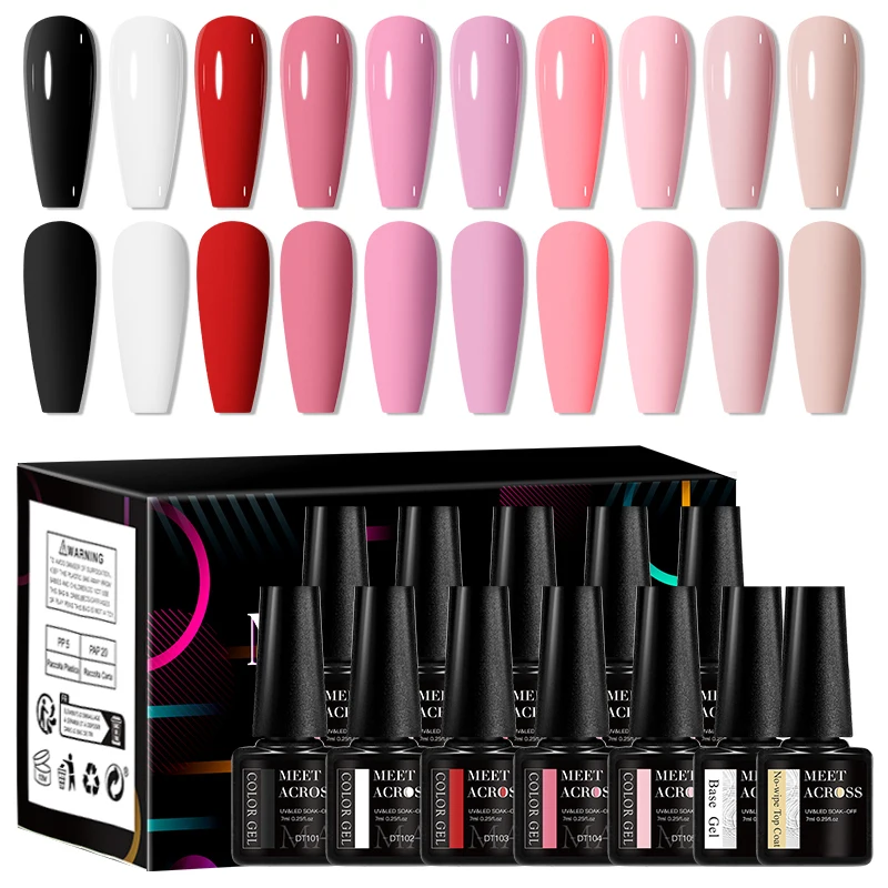 MEET ACROSS 12 Pz/set 7ml Macaron Gel Smalto Per Unghie Con Scatola Semi Permanente Gel UV Soak Off Nail Art Kit Vernice Per Manicure