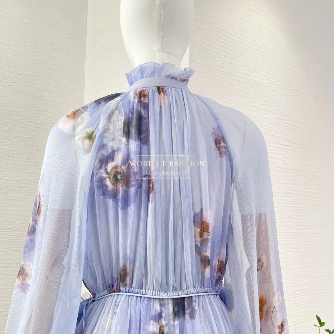 

Violet Purple Floral Print Long Sleeve Ruffles Mini Jumpsuit 2025 New Design