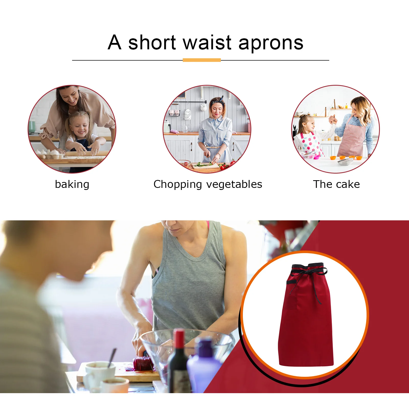 

Kitchen Half Apron Short Waist With Pocket For Waiter Chef Cooking Workwear Shrink-Proof Washable Anti-Fouling Staff Clothing
