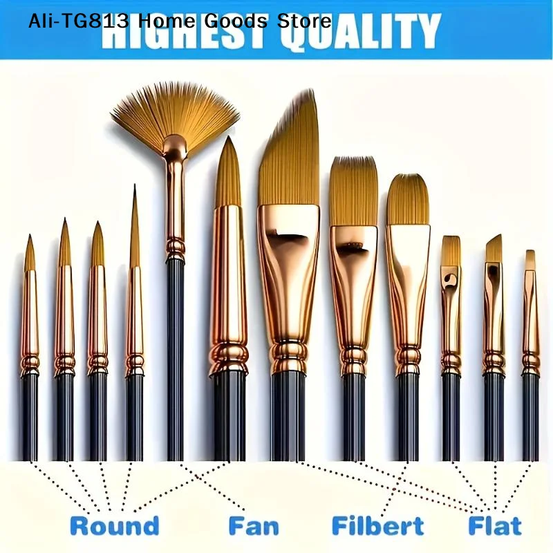 

[TG813]12Pcs Nylon Bristle Brush Set Flat Brushes Watercolor Oil Paint For Artists Amateur And Acrylic Paintings Fabric Brushes