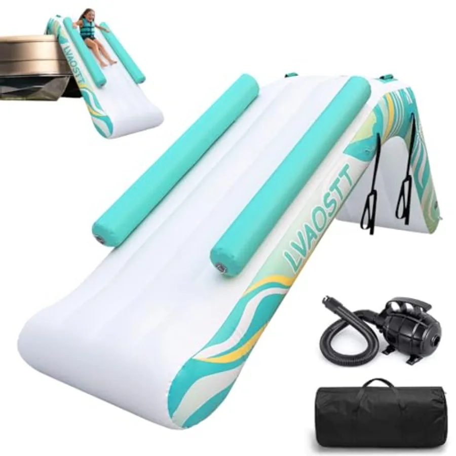 

Inflatable Pontoon Waterfall Slide for Adults Teens Heavy Duty Boat Water Slide with Air Pump Portable Summer Lake Float Slide