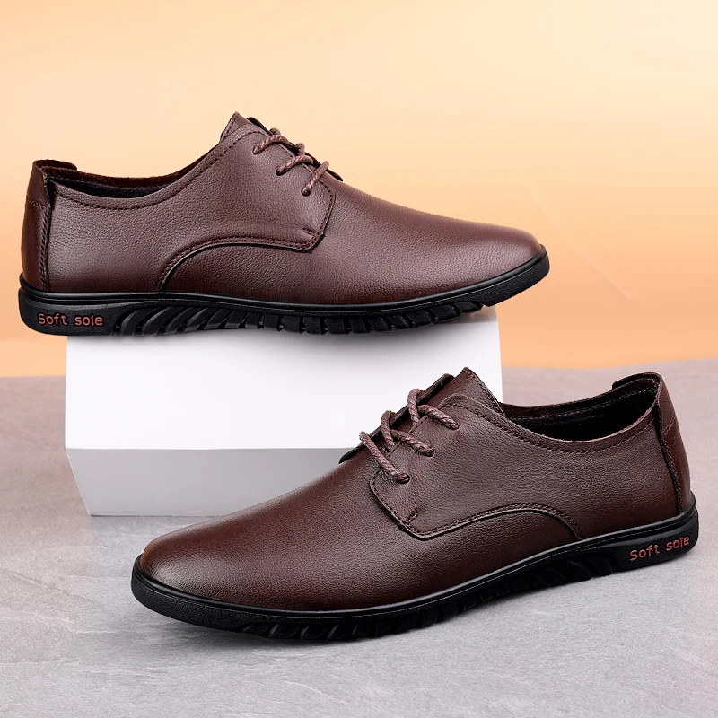 Zapatos clásicos de piel auténtica para hombre, calzado informal de oficina y negocios, suela suave y cómoda, para conducir, entrega gratuita