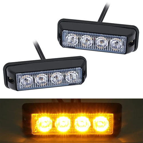 Paquete de 2 luces LED estroboscópicas de emergencia de policía 4LED montaje en superficie amarillo/rojo luces de advertencia de Flash de rejilla de coche lámpara de señal de peligro 12/24V