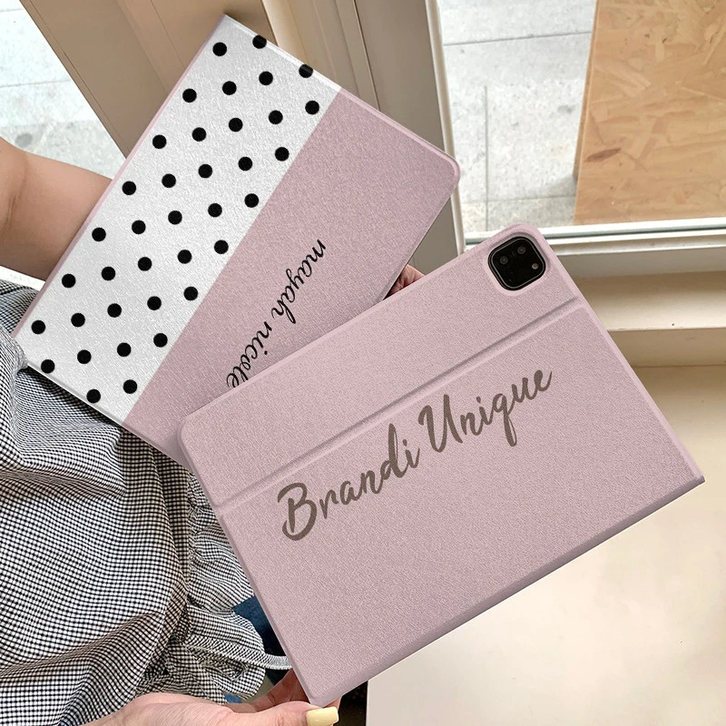 Simple Black Polka Dot English Pink Tablet Case For iPad Pro 11 12.9 13 A16 M2 M4 M3 M5 5/6/7/8/9/10/11th Mini Air 3 4 5 6 Cover