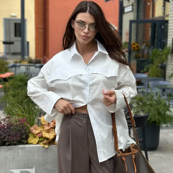 Women's 2026 New Arrival Long Sleeve Button Down Shirt Elegant Turn Down Collar Back Slit Business Casual Blouse