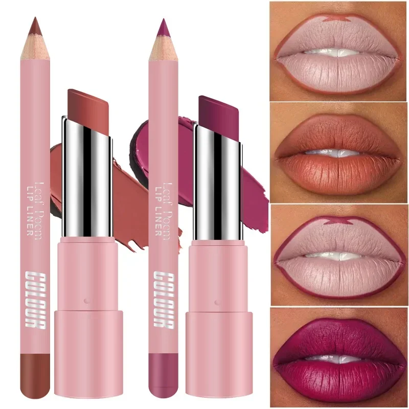 2 In 1 Lipstick Lip Liner Pencil Make-up Women Waterproof Long Lasting Cosmetic Korean Makeup Matte Lip Gloss Tint Stain