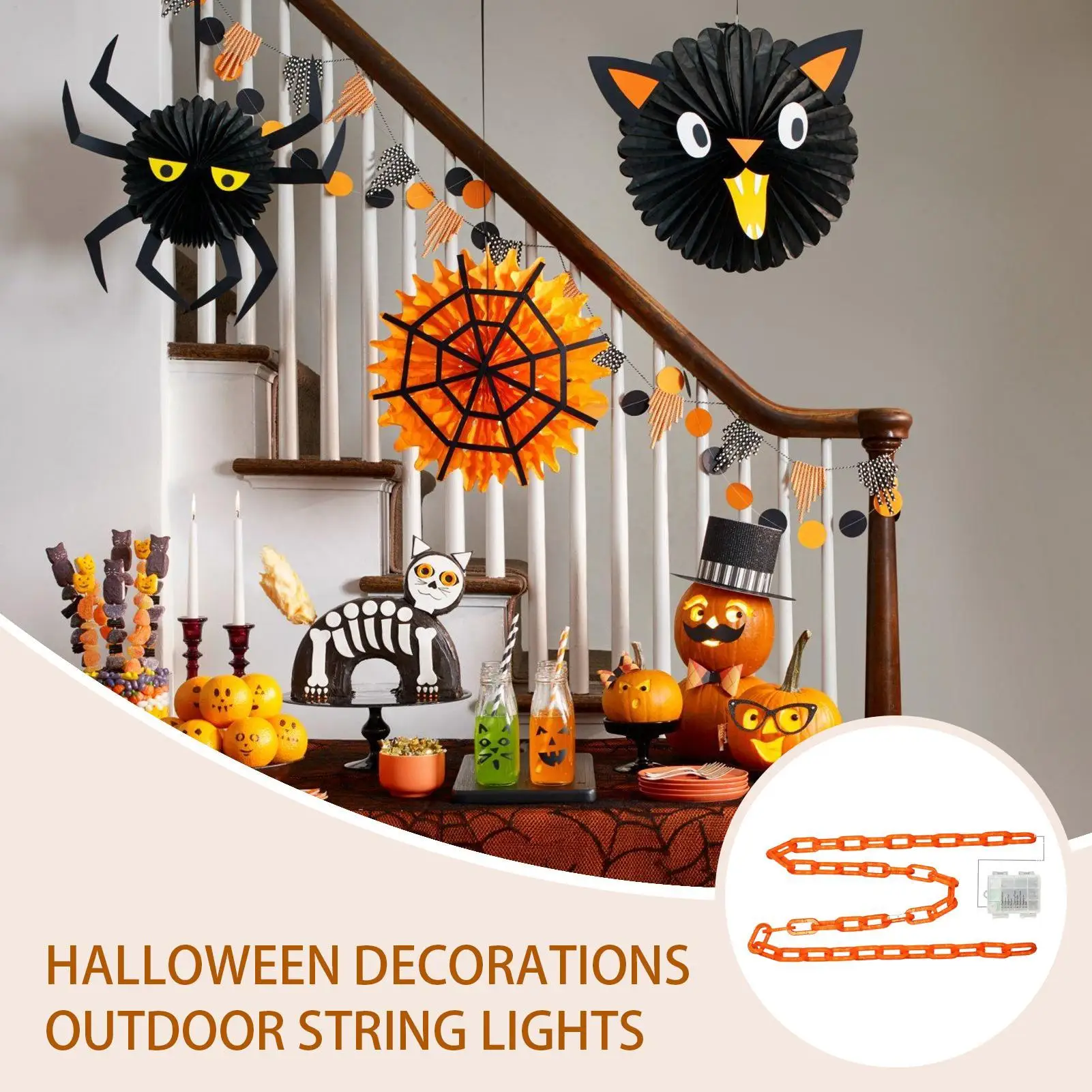 

Halloween String Lights 8 Modes Timer Chain Shape Lawn Lights Holiday Lighting Ghost Festival Decoration For Pathway Door