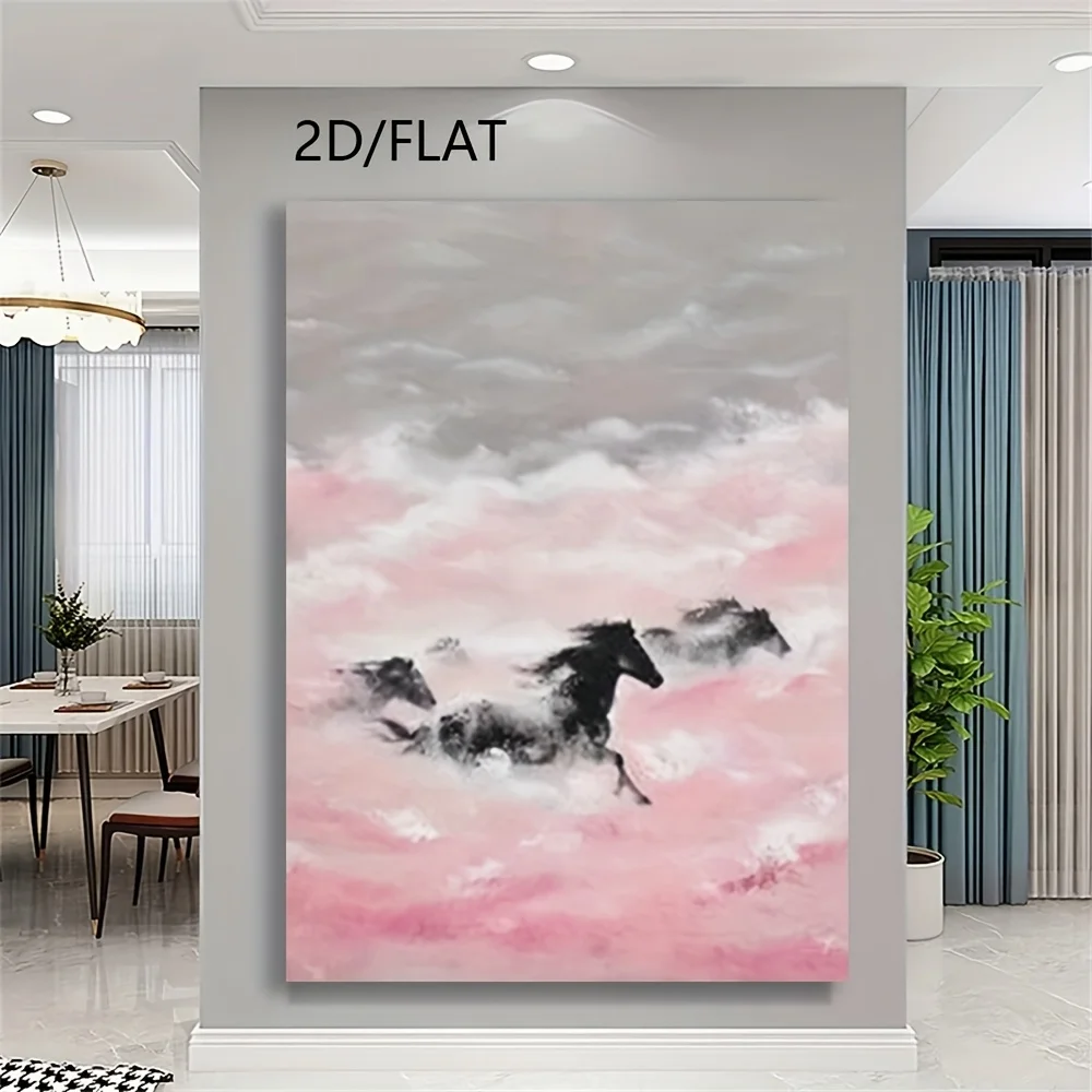 فن قماش الخيول المجردة المرسومة يدويًا - ديكور حائط بدون إطار لغرفة المعيشة أو غرفة النوم أو المكتب - طراز شمالي حديث