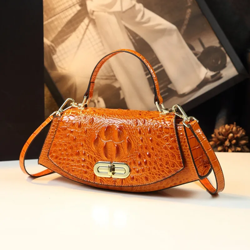 Crocodile Pattern Women\'s Bag 2023 Ladies Handbags Genuine Leather Small Shoulder Saddle Bag New Trend Portable Crossbody Bags