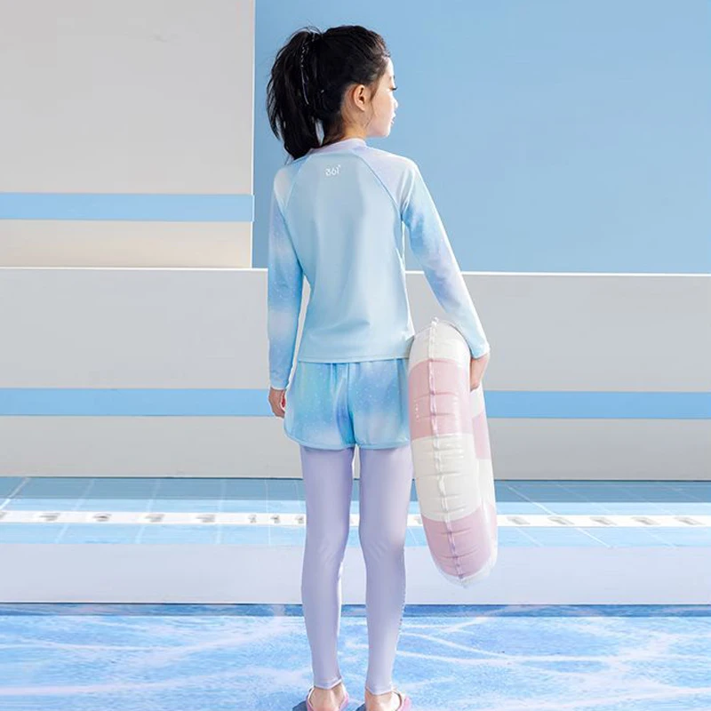 Swimsuit Split Long Sleeve Pants Double Layers Shorts Girls Swimwear Two-Pieces Suits Sun Protection Swimwear Children Suit