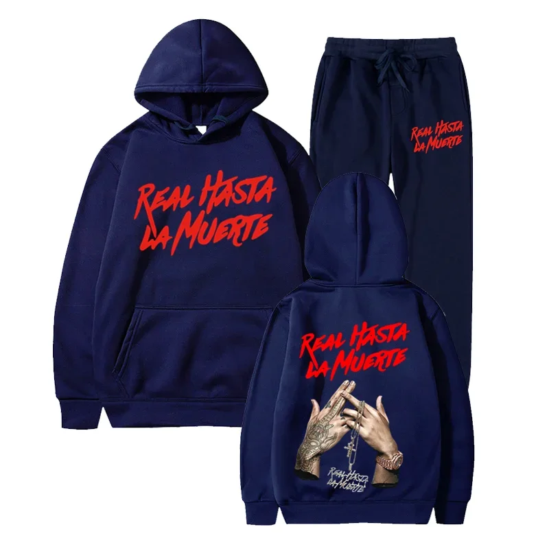 Anuel AA-Sweat-shirt à Capuche Imprimé pour Homme et Femme, Ensemble Deux Pièces, Survêtement Décontracté